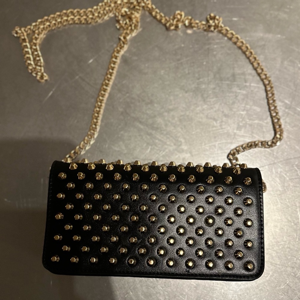 Small Black Crossbody with Gold Studs